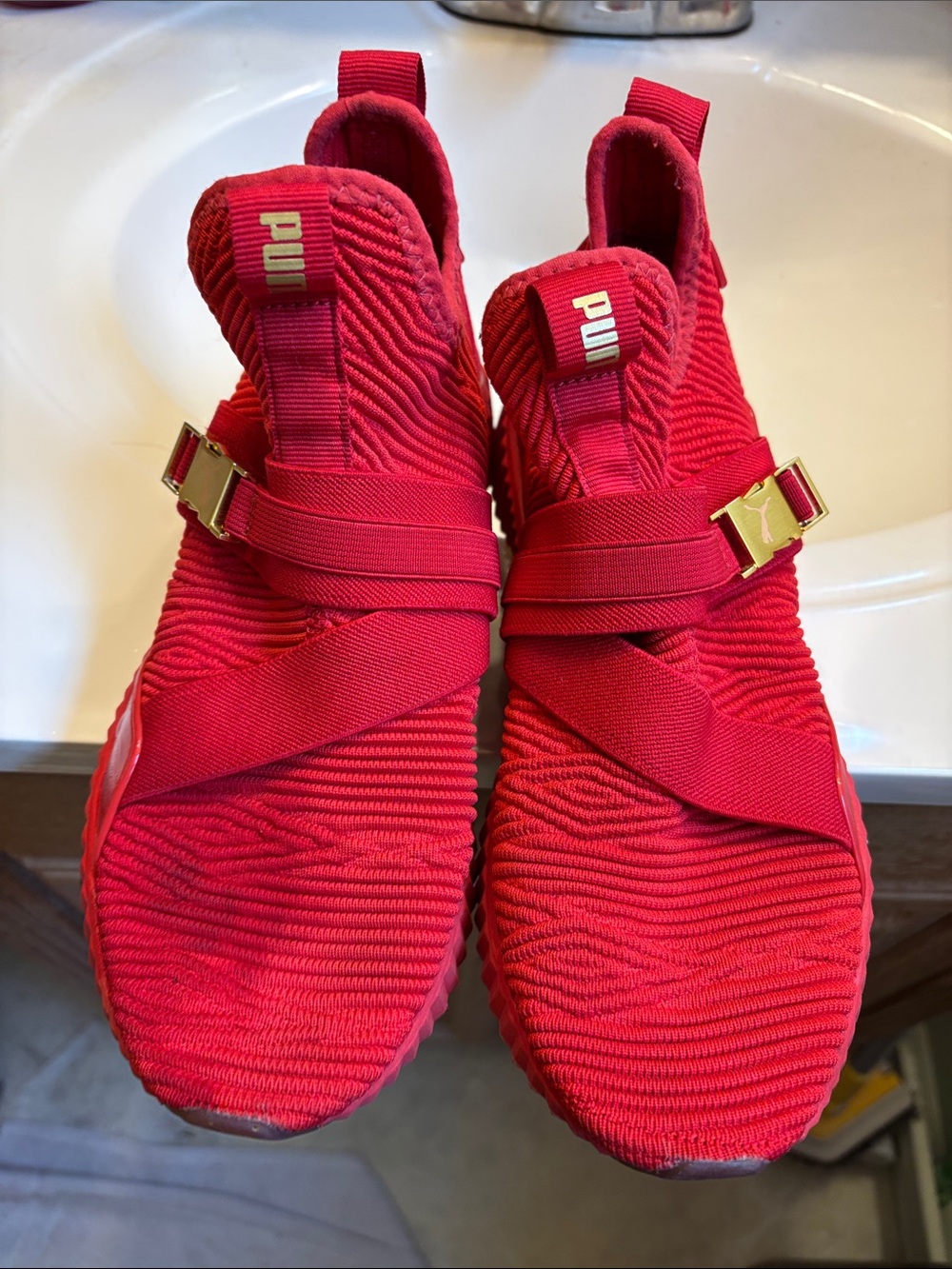 Puma defy varsity mid Red Slip-On Sneakers with Gold Accent